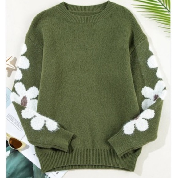 Green floral crewneck sweater - Picture 4 of 4